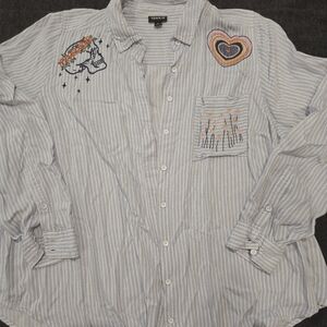 Torrid Blue Striped Shirt with Embroidery